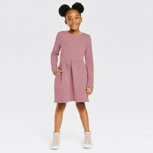 Cat & Jack Girls Long Sleeve Fleece Dress - pink rose 6